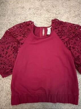 Dolan from Anthropologie Left Coast Burgundy Lace Sleeve Women’s Top